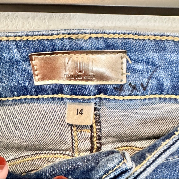 KUT From the Kloth Stevie Straight Leg Jeans Distressed Blue Denim Stretch 14 - Picture 3 of 9
